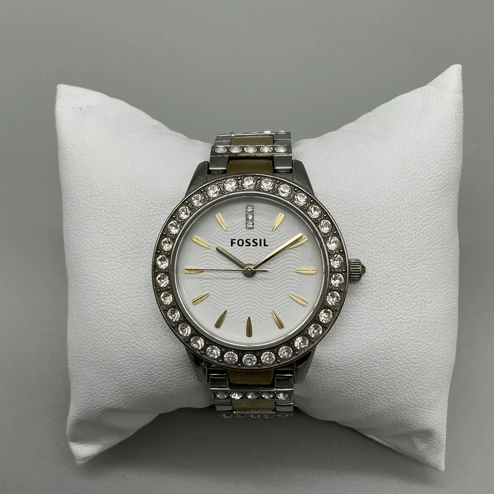 Fossil Jesse ES2409 Womens Watch 34mm Two Tone Crystal Bezel New Battery